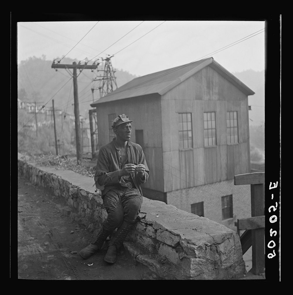 [Untitled photo, possibly related to: Coal miner waiting for truck to go home. Capels, West Virginia]. Sourced from the…