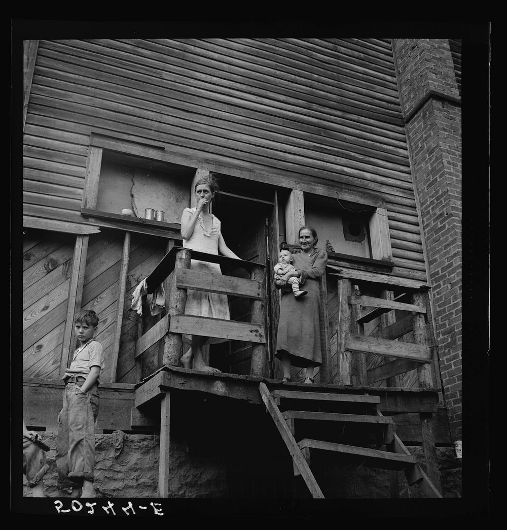Wife of unemployed miner with her mother and two children. Marine, West Virginia. Sourced from the Library of Congress.
