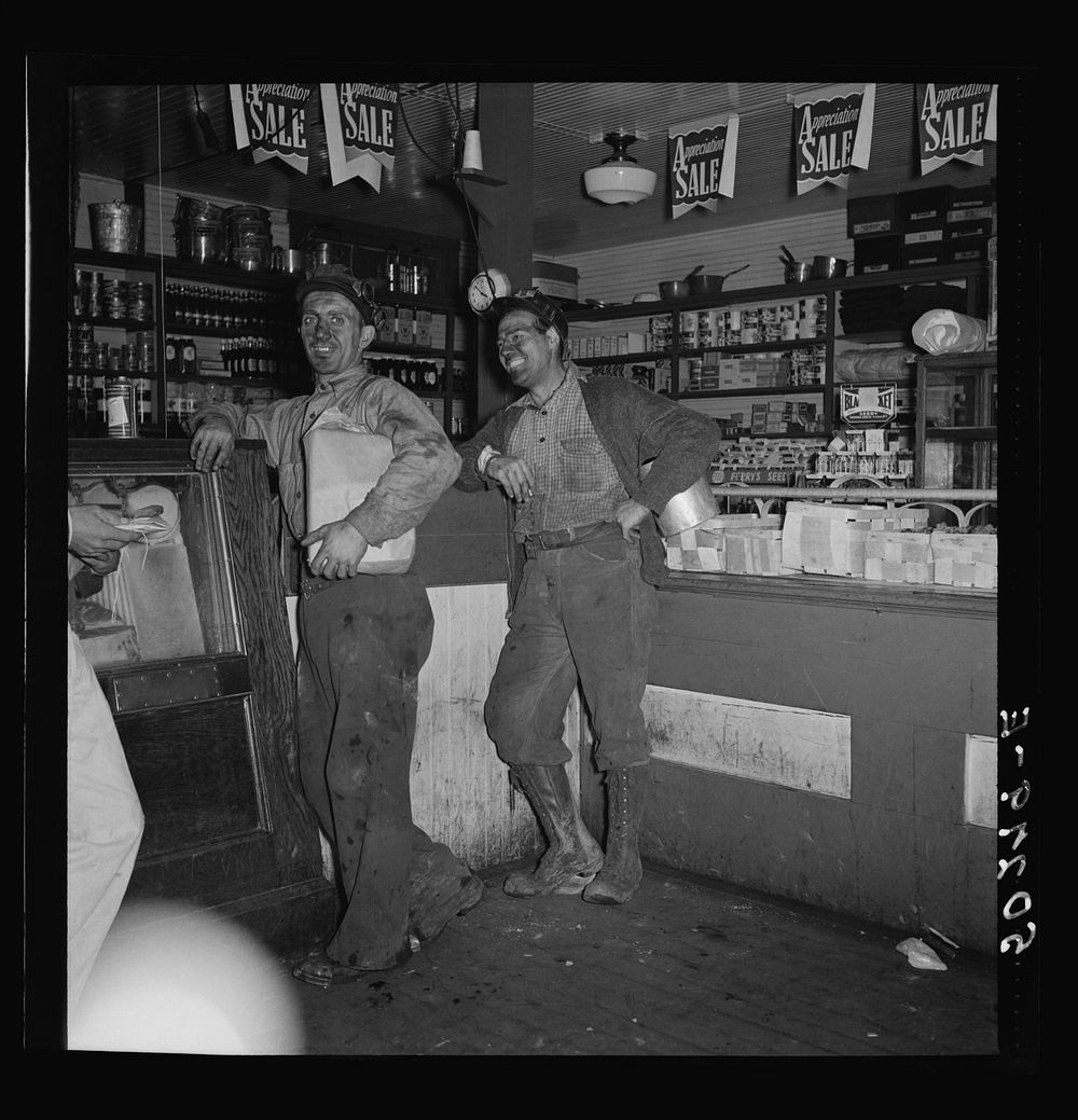Coal miners buying groceries in company store. Pursglove, West Virginia. Sourced from the Library of Congress.
