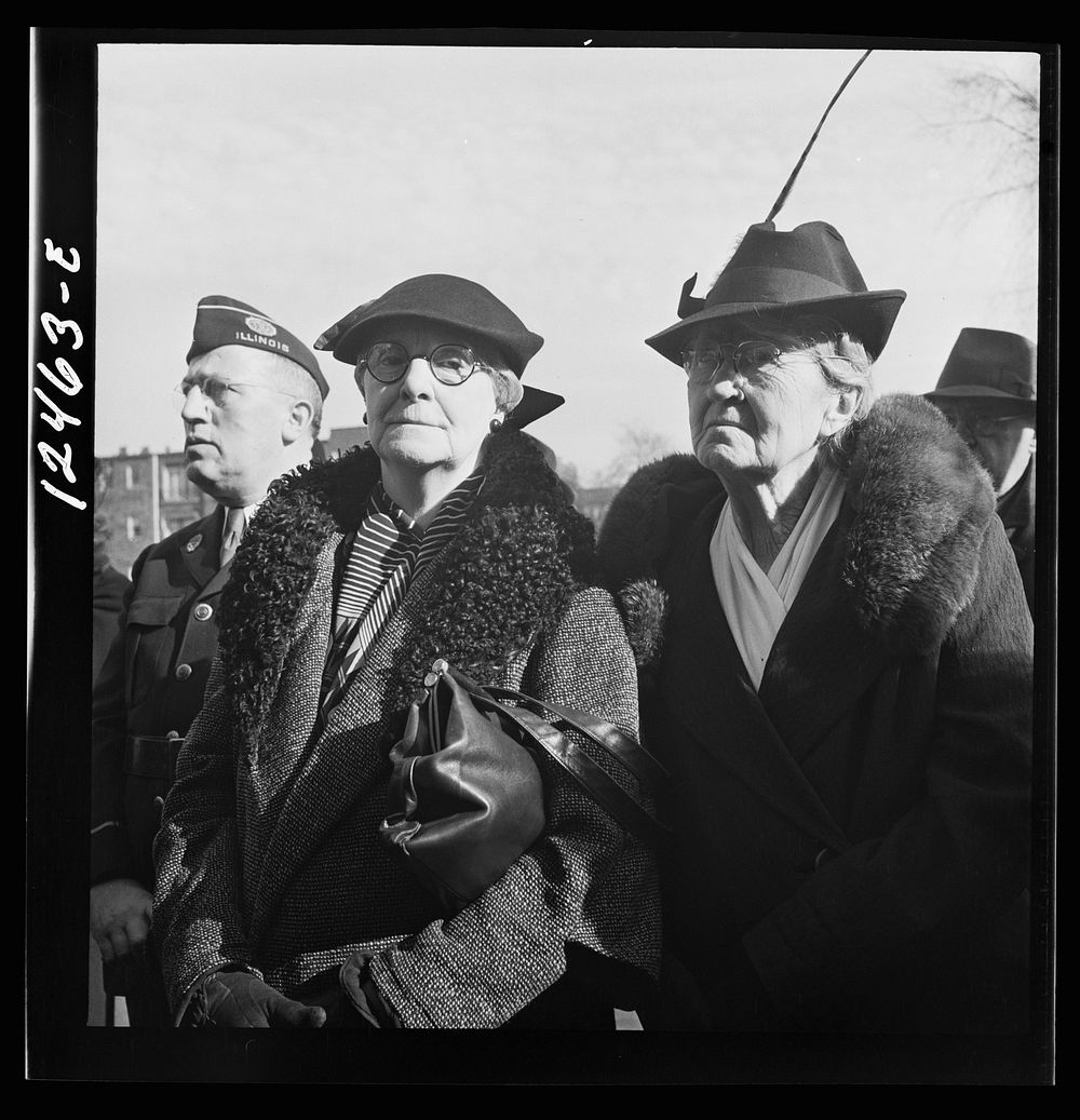 Chicago (north), Illinois. People listening to speakers at a flag dedication ceremony. Sourced from the Library of Congress.