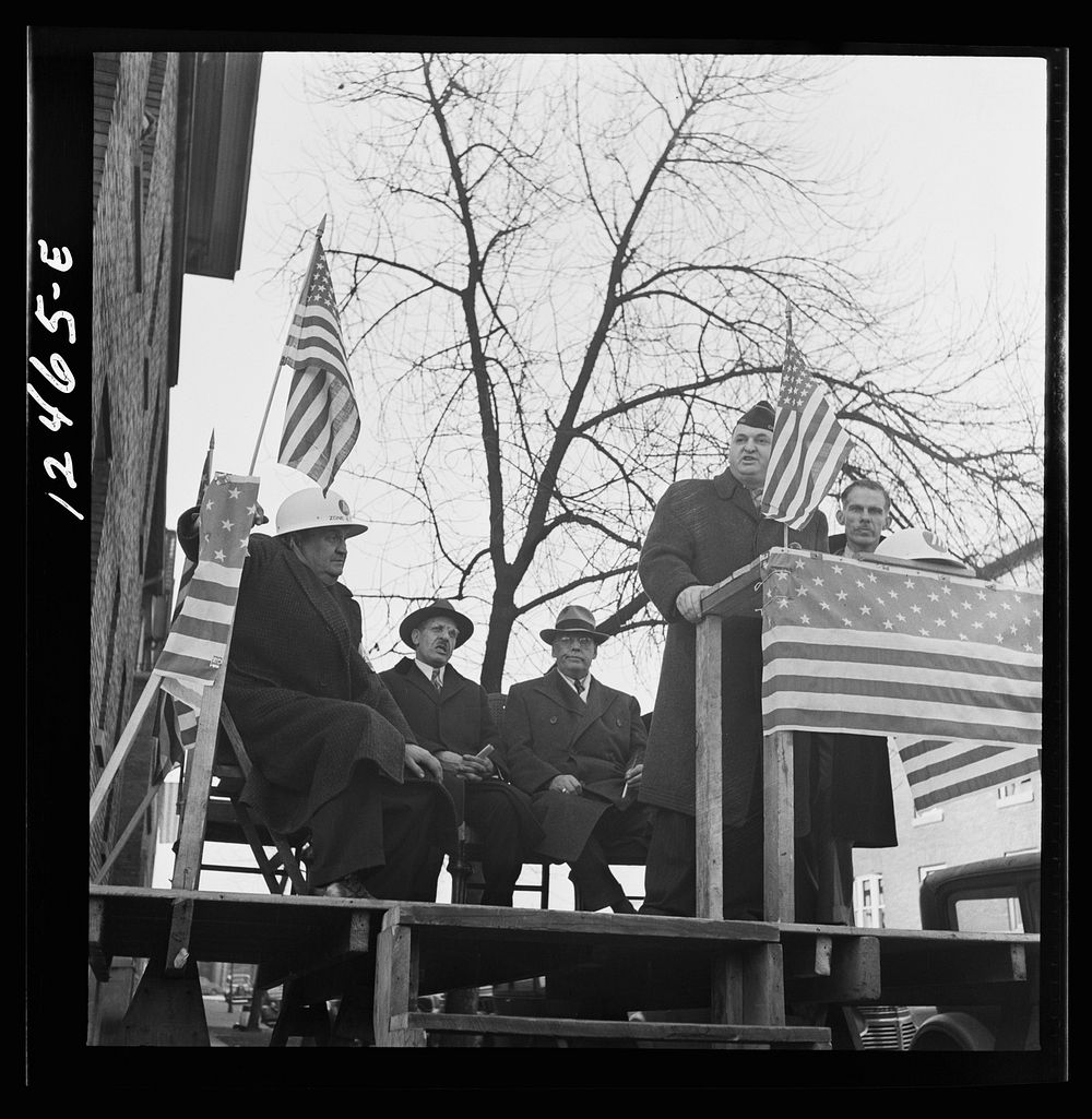 Chicago (north), Illinois. Speakers at a neighborhood flag dedication ceremony. Sourced from the Library of Congress.