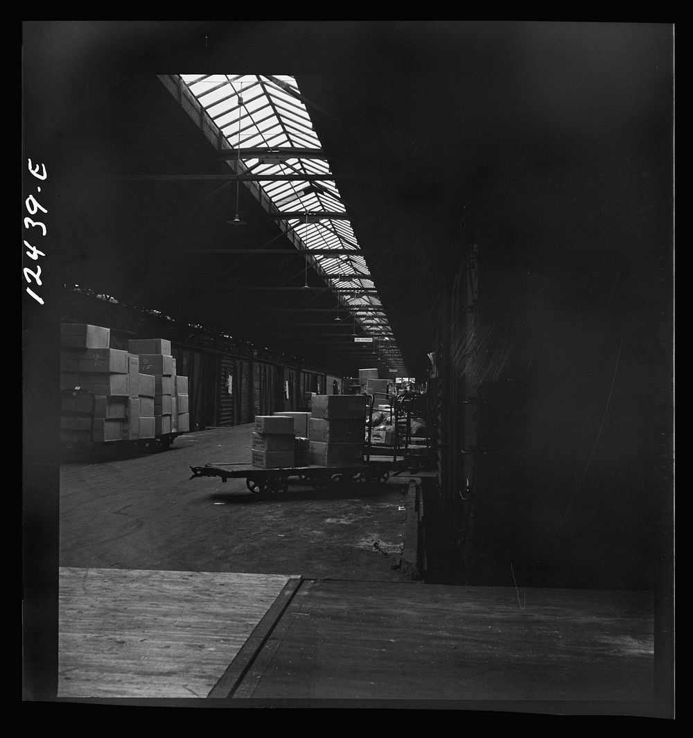 [Untitled photo, possibly related to: Chicago, Illinois. Goods of every description on loading platforms in a yard waiting…