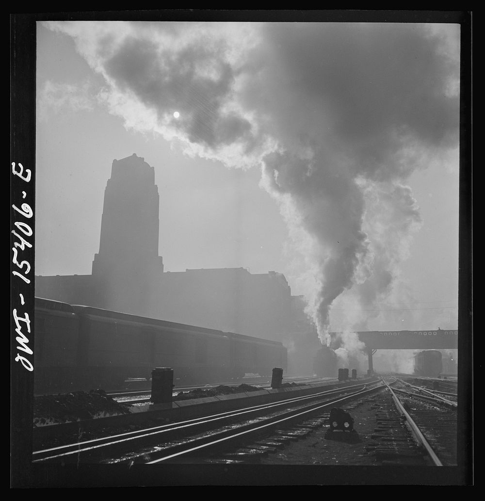 [Untitled photo, possibly related to: Chicago, Illinois. Train coming into Union Station]. Sourced from the Library of…