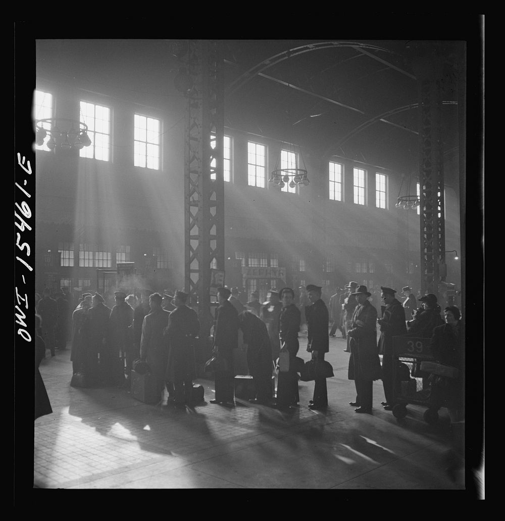 Chicago, Illinois. Lining up for train reservations in concourse at the Union Station. Sourced from the Library of Congress.