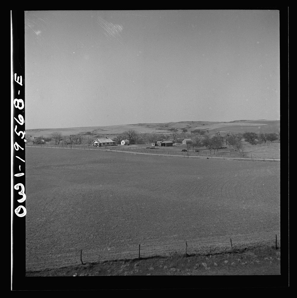 Alva (vicinity), Oklahoma. Farm landscape along the Atchison, Topeka and Santa Fe Railroad between Wellington, Kansas and…
