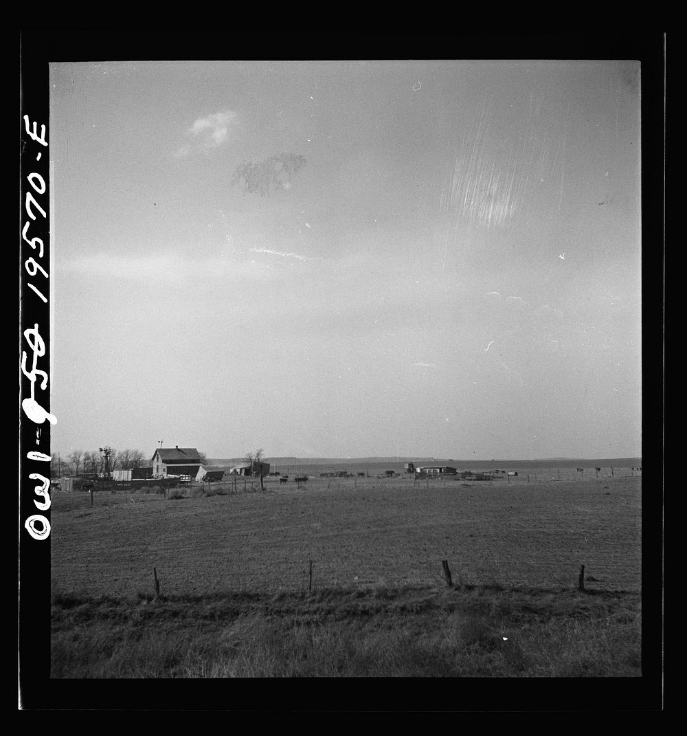 Alva (vicinity), Oklahoma. Farm landscape along the Atchison, Topeka and Santa Fe Railroad between Wellington, Kansas and…