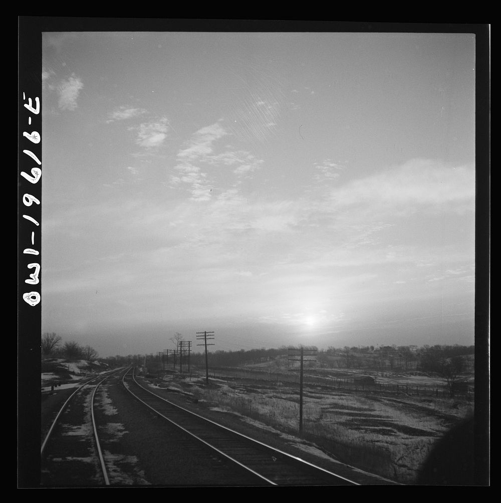 [Untitled photo, possibly related to: Iowa countryside along the Atchison, Topeka, and Santa Fe Railroad yard between Fort…