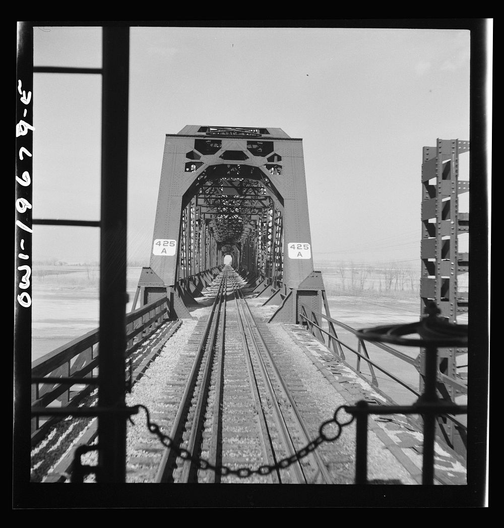 Sibley, Missouri. Crossing the Missouri River along the route of the Atchison, Topeka, and Santa Fe Railroad between…