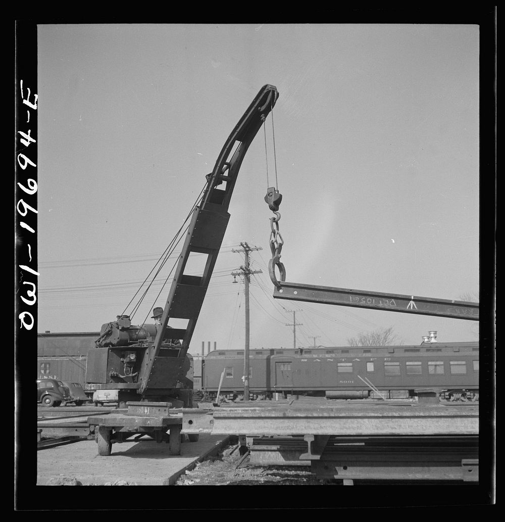 Topeka, Kansas. Breaking rails which have been found defective by the rail doctor car, at the test department of the…