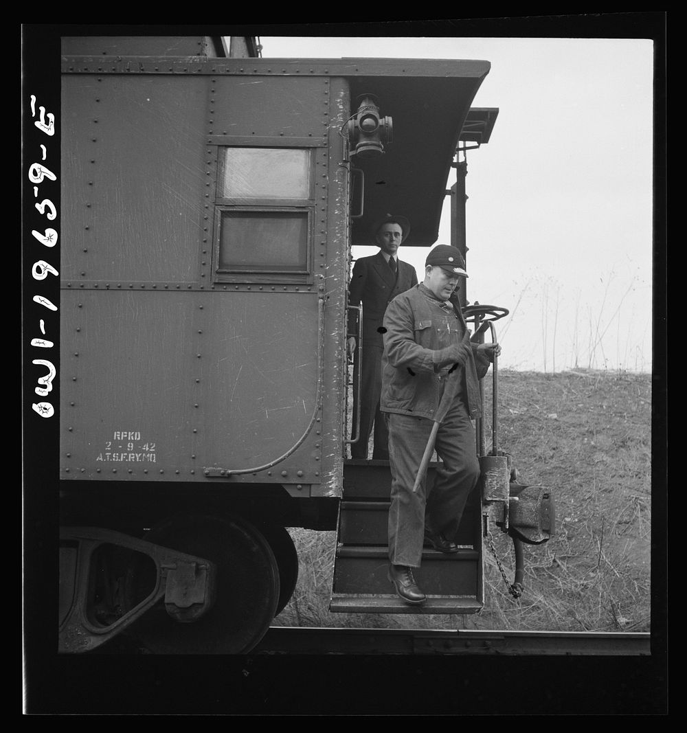 [Untitled photo, possibly related to: On the Atchison, Topeka, and Santa Fe Railroad between Marceline, Missouri and…