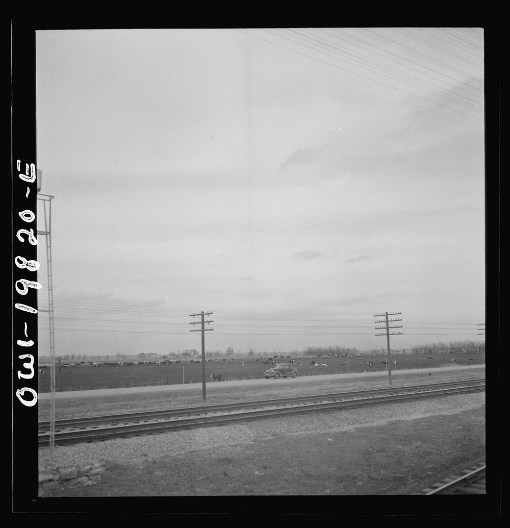 [Untitled photo, possibly related to: An Atchison, Topeka, and Santa Fe passenger train passing through the Flint Hills…