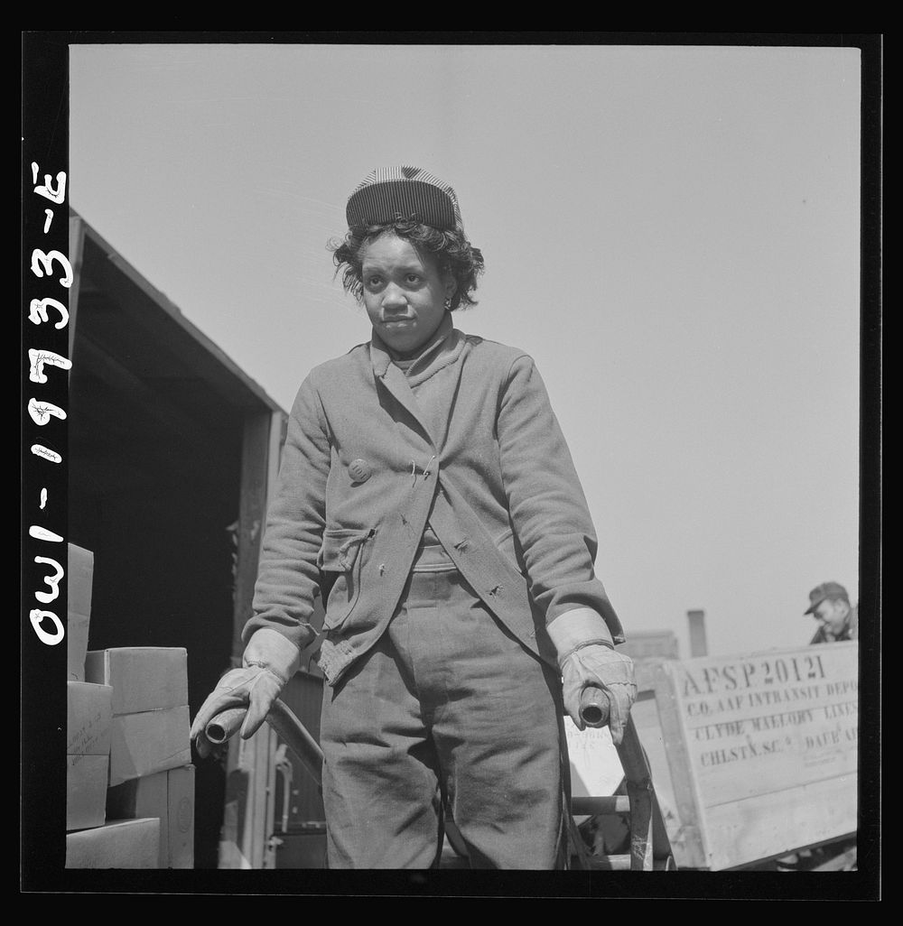 Kansas City, Missouri. Mildred Williams, one of several women freight handlers employed at the Atchison, Topeka, and Santa…