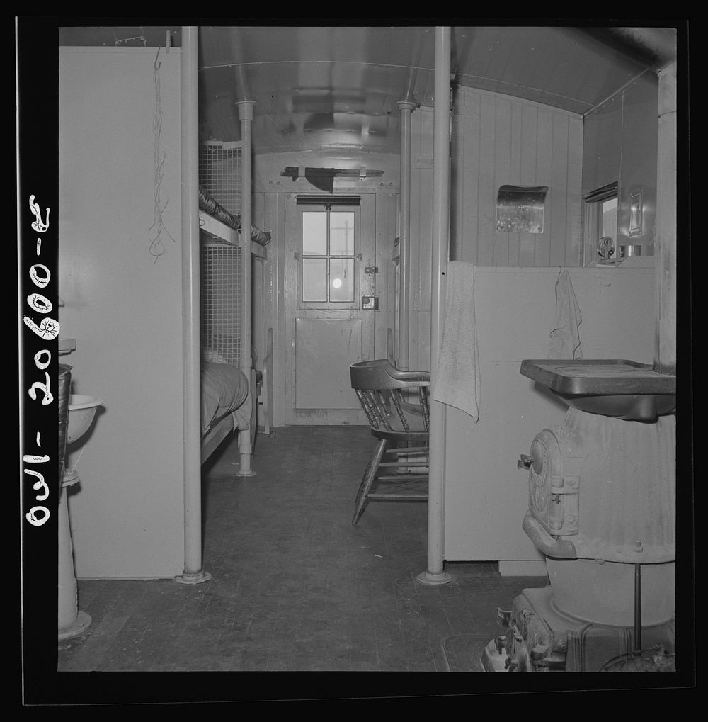Clovis, New Mexico. Interior of a new caboose on the Atchison, Topeka and Santa Fe Railroad. Sourced from the Library of…