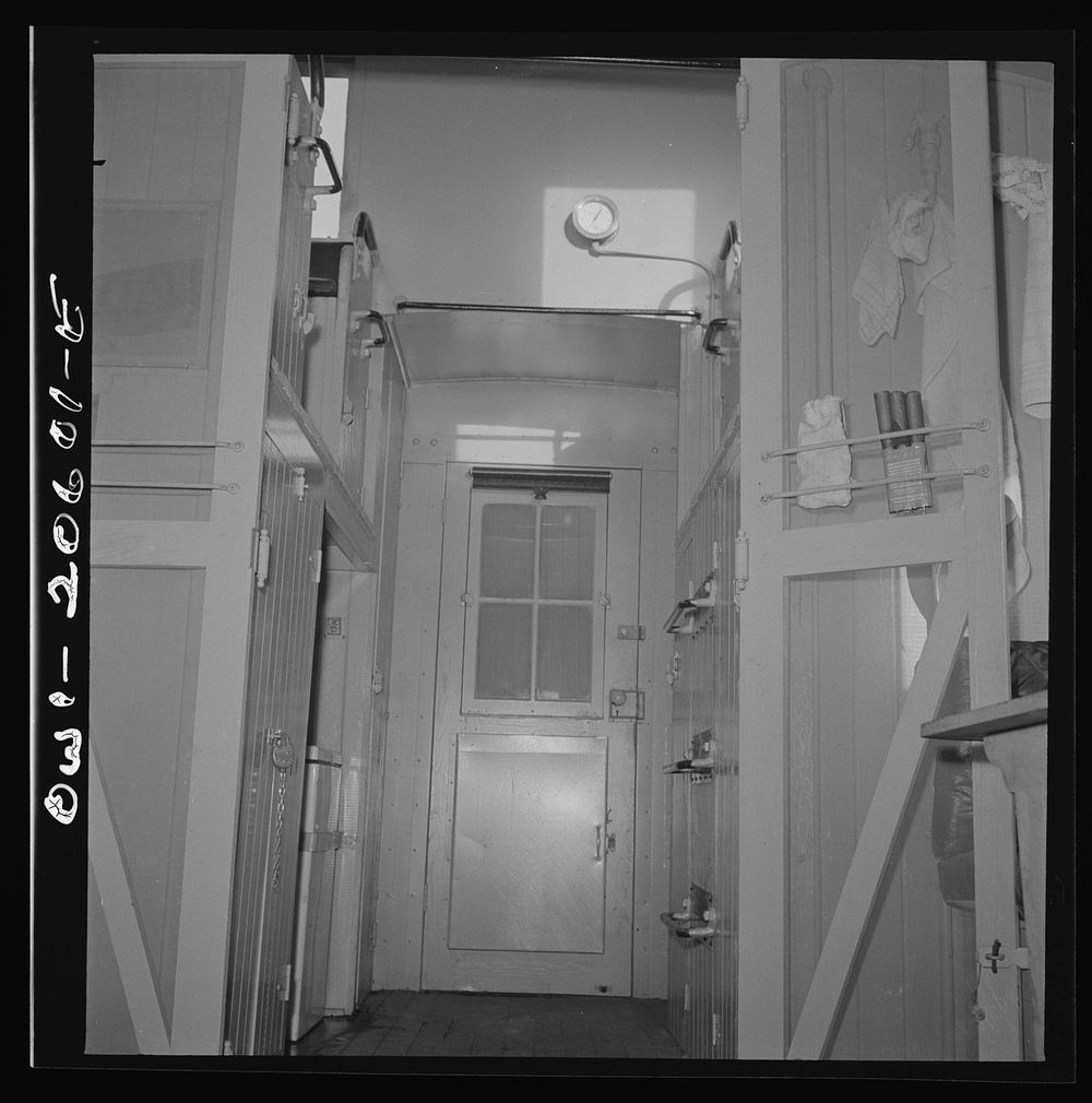 Clovis, New Mexico. Interior of new caboose on the Atchison, Topeka and Santa Fe Railroad. Sourced from the Library of…
