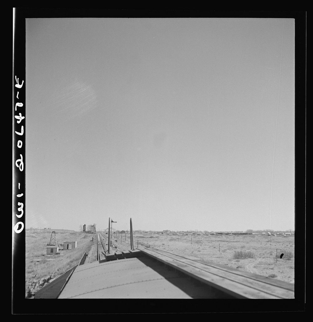 [Untitled photo, possibly related to: Fort Sumner, New Mexico. Train about to cross Pecos River along the Atchison, Topeka…