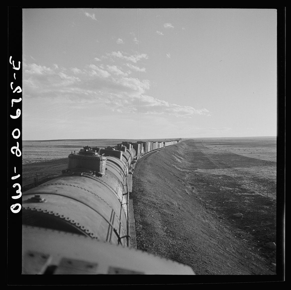 [Untitled photo, possibly related to: Duoro, New Mexico. Rounding a curve in the sheep and cattle country along the…