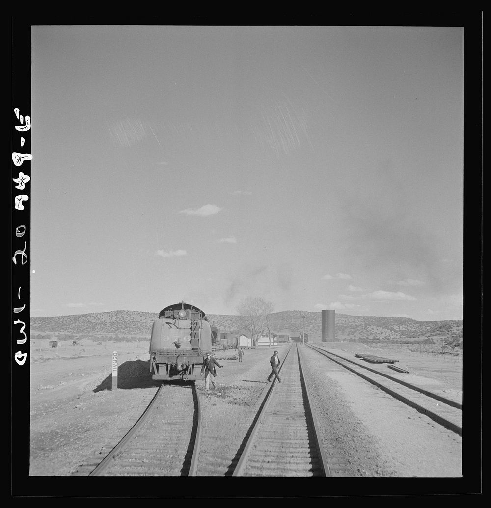 Abo, New Mexico. Going through the town on the Atchison, Topeka and Santa Fe Railroad between Vaughn and Belen, New Mexico.…
