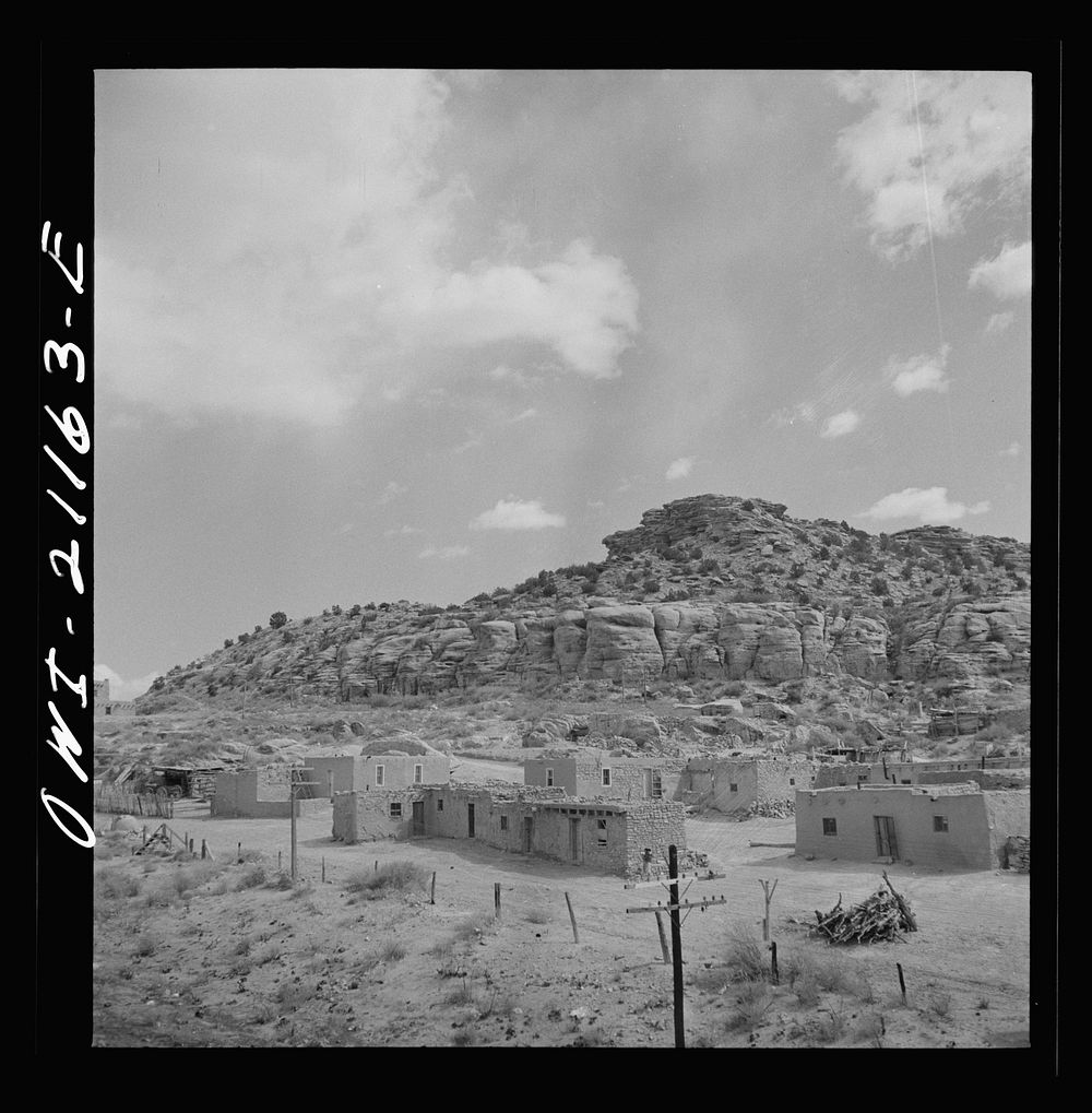 McCartys (vicinity), New Mexico. Passing by an Indian reservation along the Atchison, Topeka and Santa Fe Railroad between…