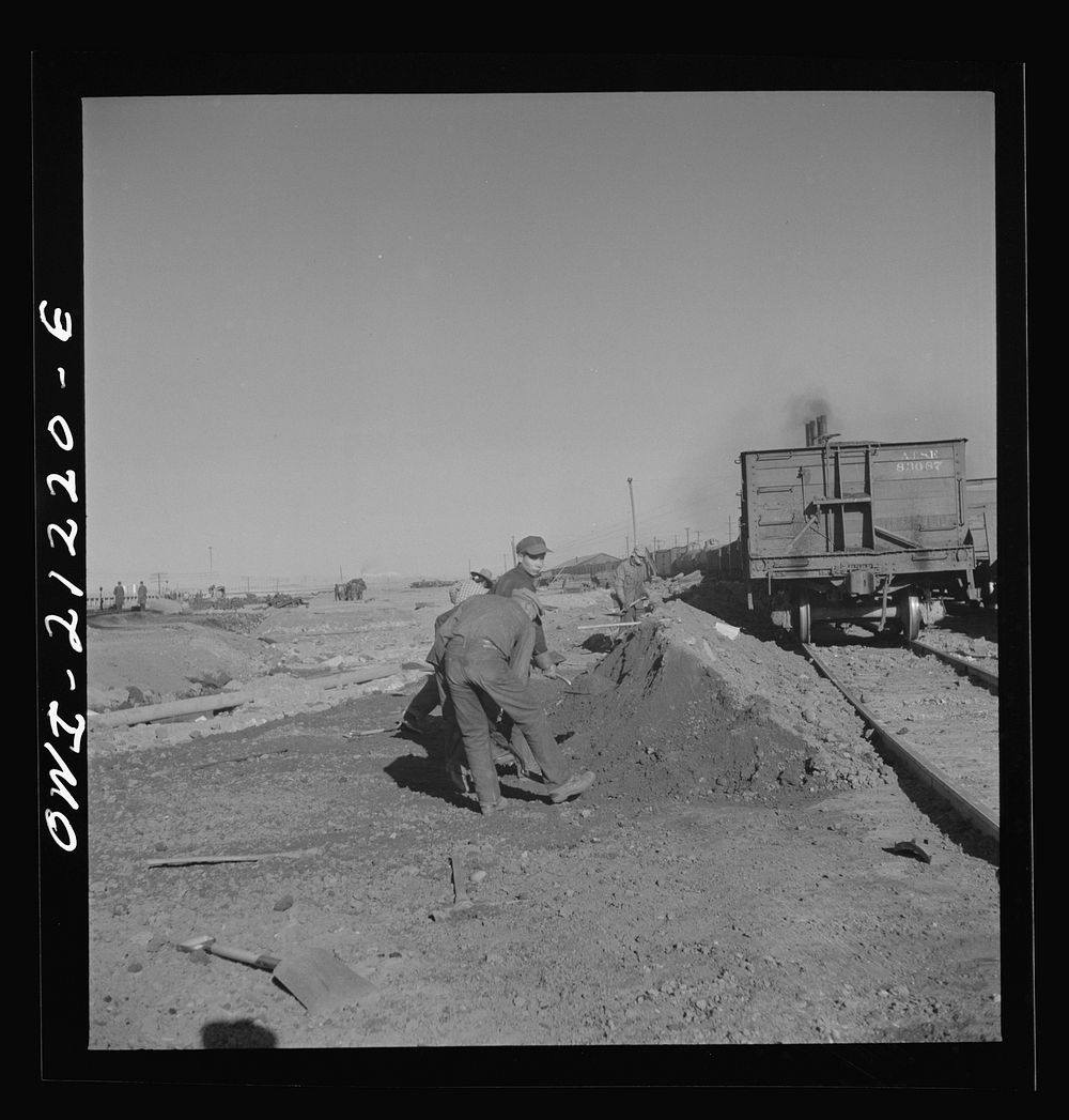[Untitled photo, possibly related to: Winslow, Arizona. Indian laborers at work in the Atchison, Topeka and Santa Fe…