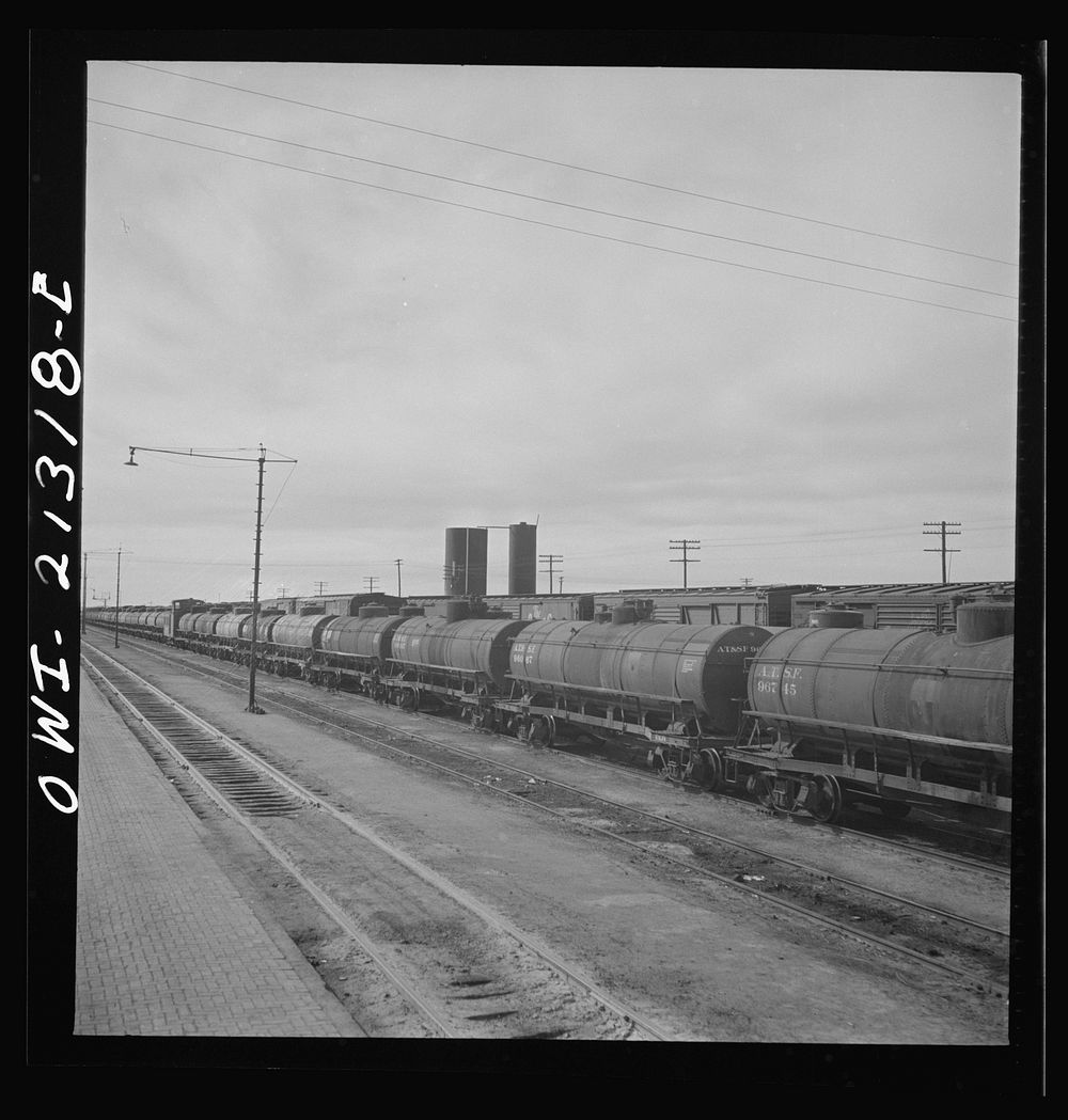 [Untitled photo, possibly related to: Ash Fork, Arizona. Tank cars in the Atchison, Topeka and Santa Fe Railroad yard].…