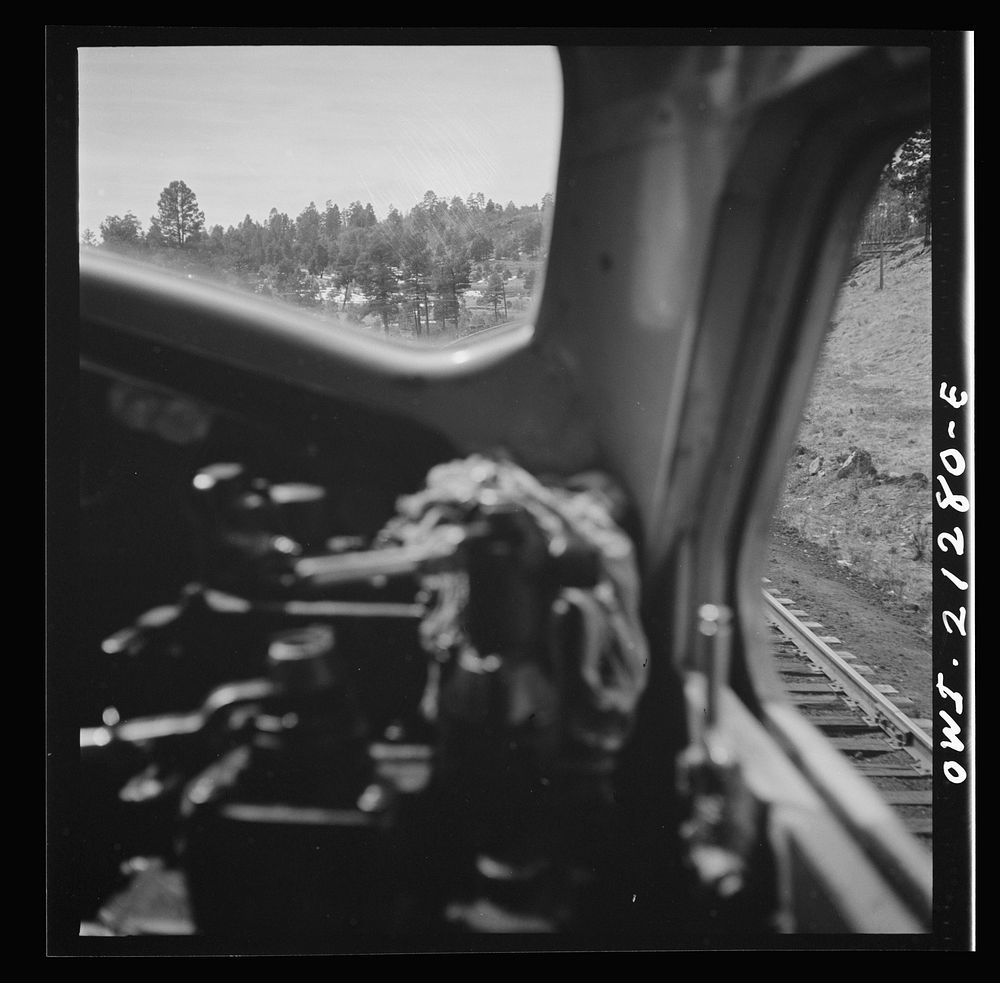 [Untitled photo, possibly related to: Williams (vicinity), Arizona. A diesel freight train on the Atchison, Topeka and Santa…