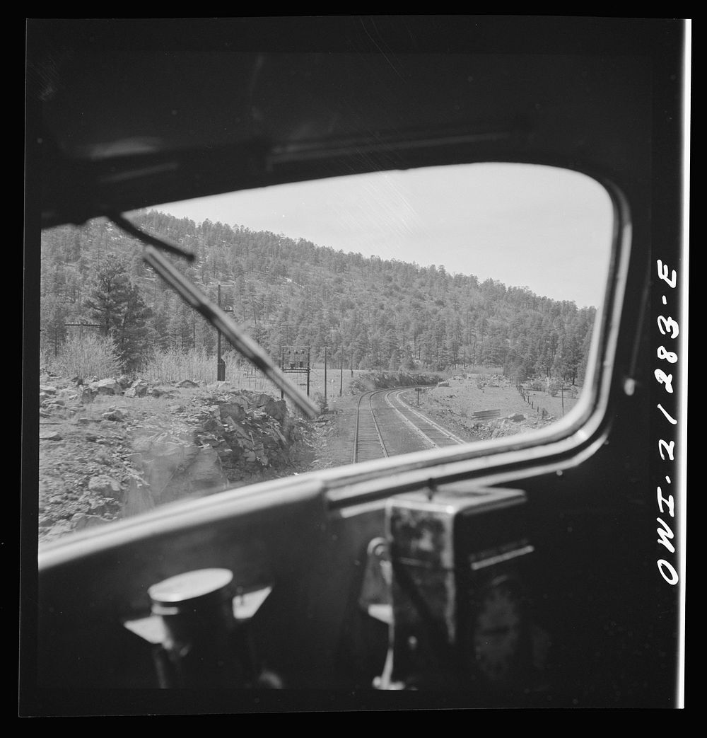[Untitled photo, possibly related to: Flagstaff, Arizona. Heading west into the mountains along the Atchison, Topeka, and…