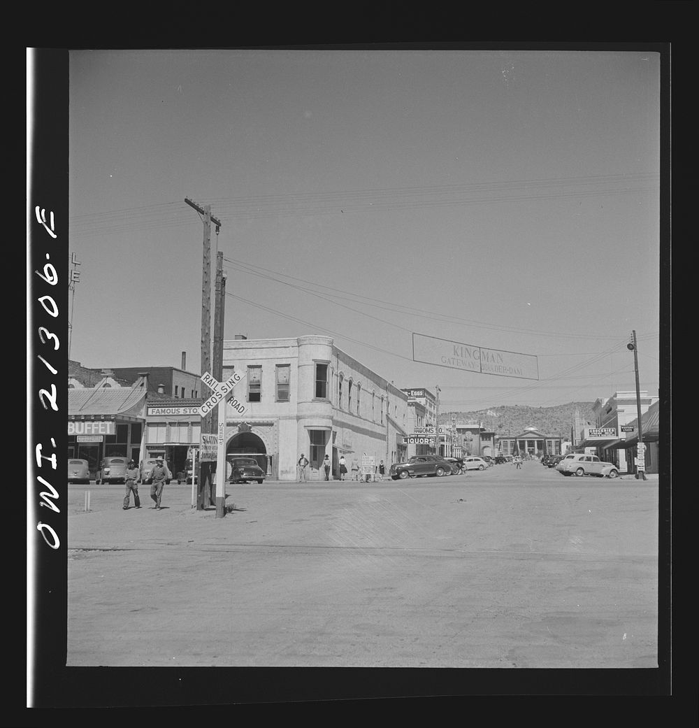 Kingman, Arizona. A street scene along the Atchison, Topeka and Santa Fe Railroad between Seligman, Arizona and Needles…
