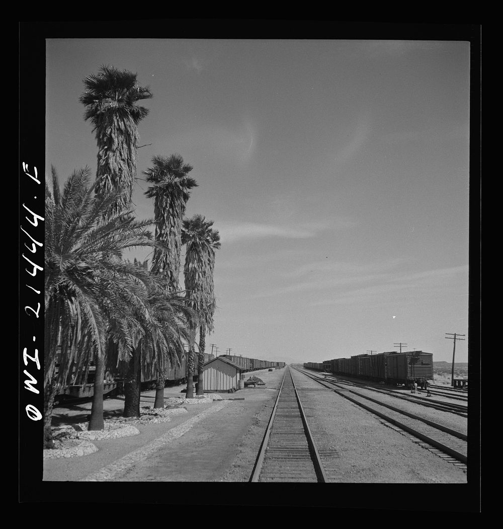 Bagdad, California. Going through the station on the Atchison, Topeka and Santa Fe Railroad between Needles and Barstow…