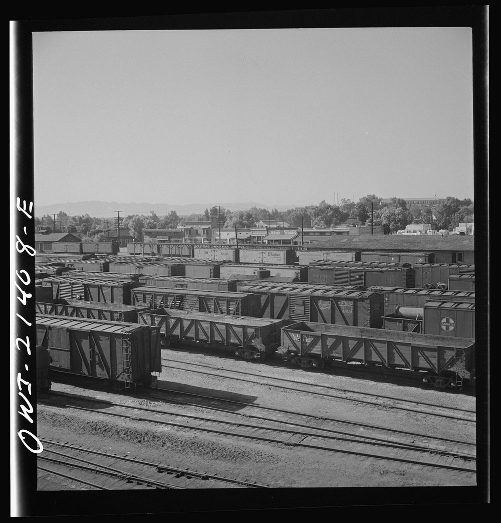 [Untitled photo, possibly related to: Needles, California. A general view of the Atchison, Topeka, and Santa Fe Railroad…