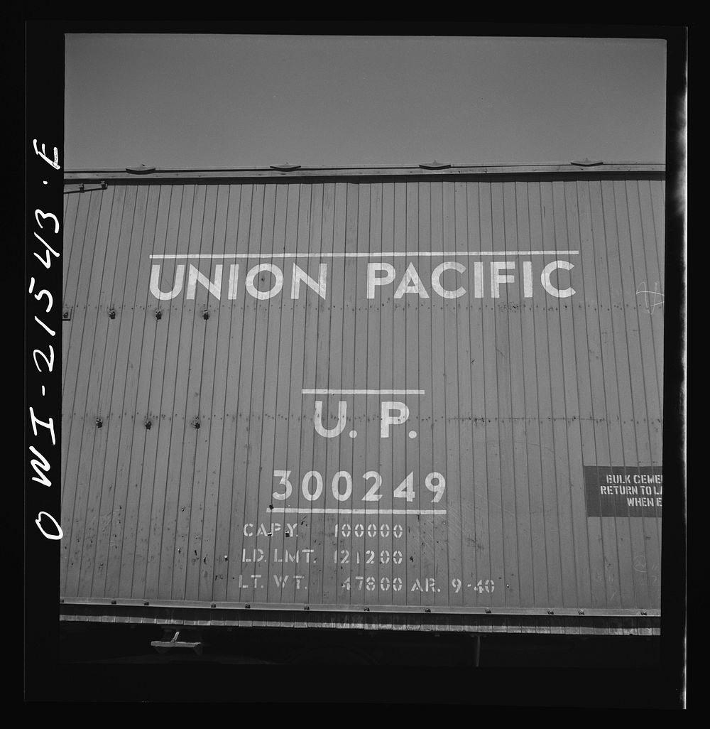 San Bernardino, California. An Union Pacific Railroad freight car. Sourced from the Library of Congress.