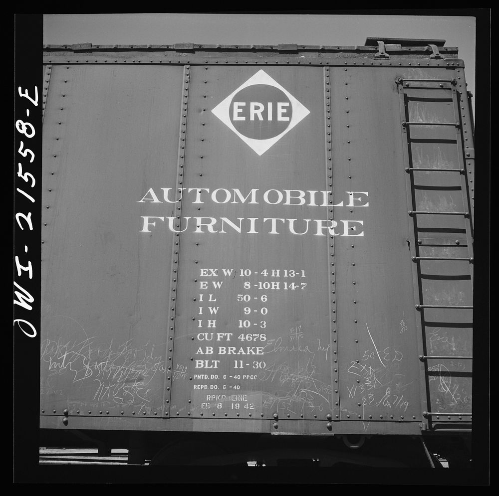 San Bernardino, California. An emblem on an Erie Railroad automobile and furniture car. Sourced from the Library of Congress.