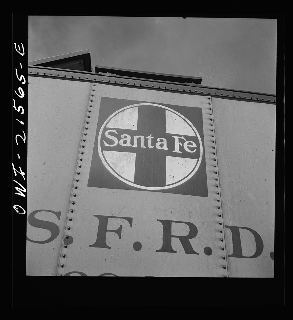 San Bernardino, California. A symbol on a refrigerator car of the Atchison, Topeka and Santa Fe Railroad. Sourced from the…