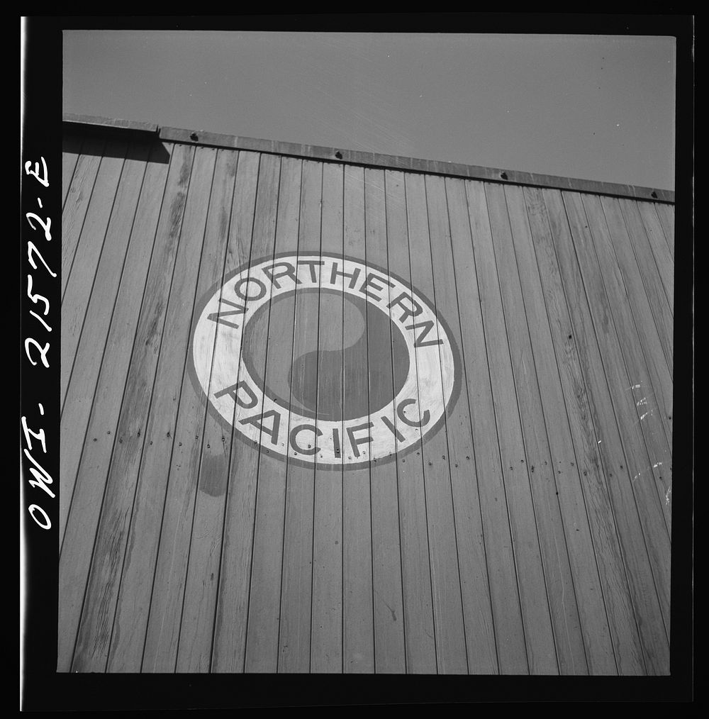 San Bernardino, California. An emblem on the freight car of the Northern Pacific Railroad. Sourced from the Library of…