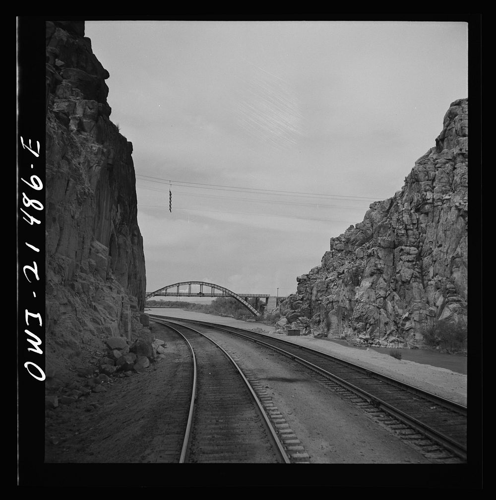 Victorville (vicinity), California. Going through the "narrows" on the Atchison, Topeka and Santa Fe Railroad between…