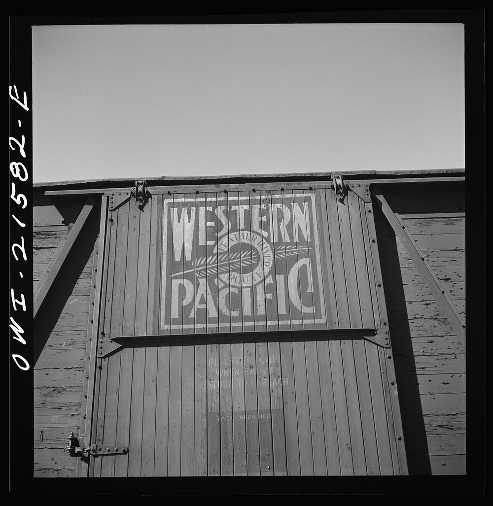San Bernardino, California. An emblem on a car of the Western Pacific Railroad. Sourced from the Library of Congress.
