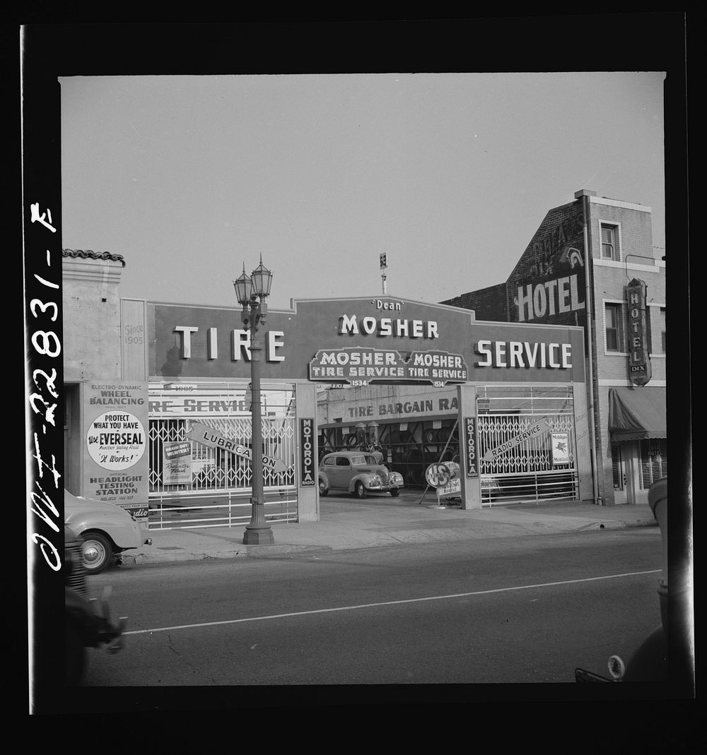 Hollywood, California. Tire service station by Russell Lee