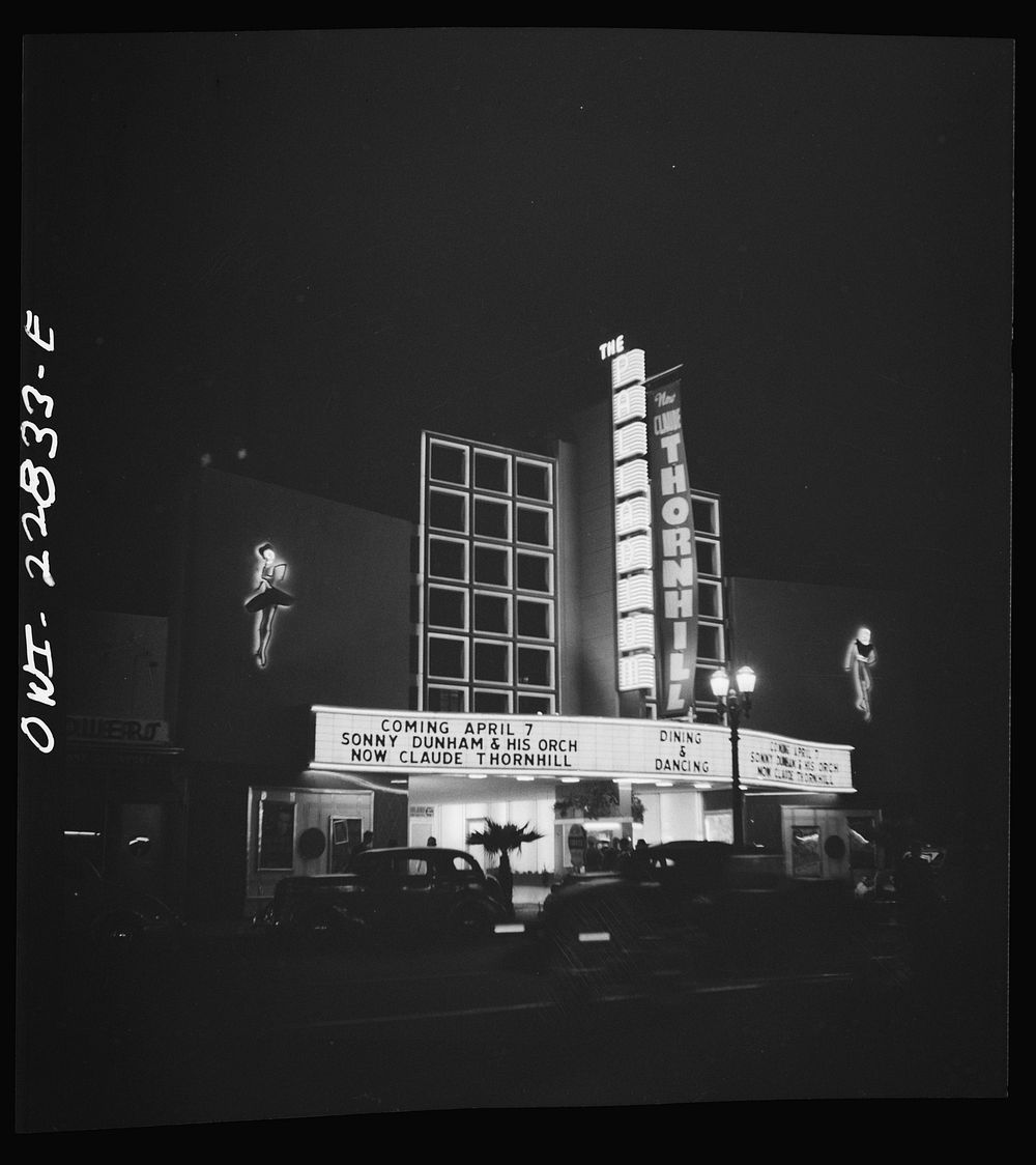 Hollywood, California. Sign in front of a large dance palace by Russell Lee