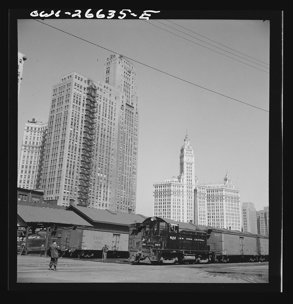 [Untitled photo, possibly related to: Chicago, Illinois. New York Central switch engine working at South Water Street…
