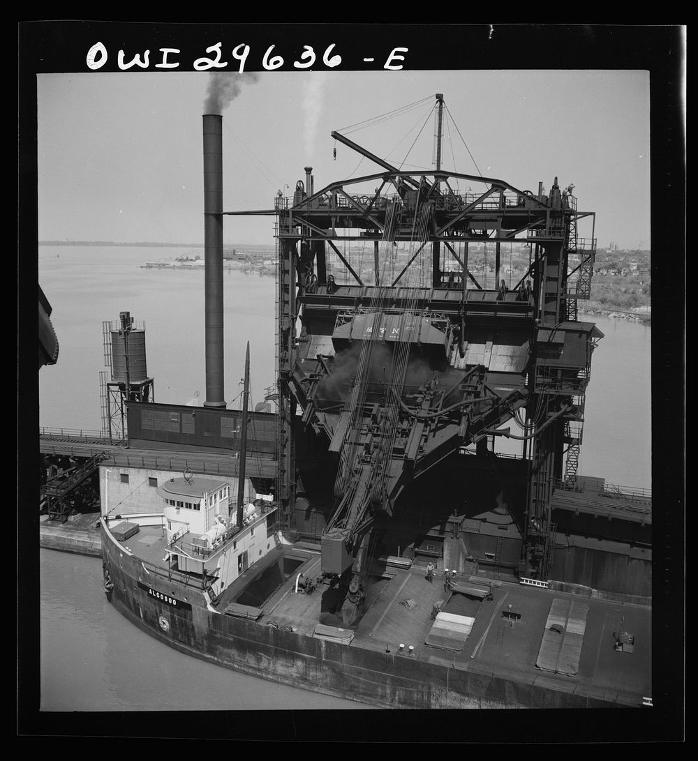 Sandusky, Ohio. Loading coal into a lake freighter at the Pennsylvania Railroad docks. Sourced from the Library of Congress.