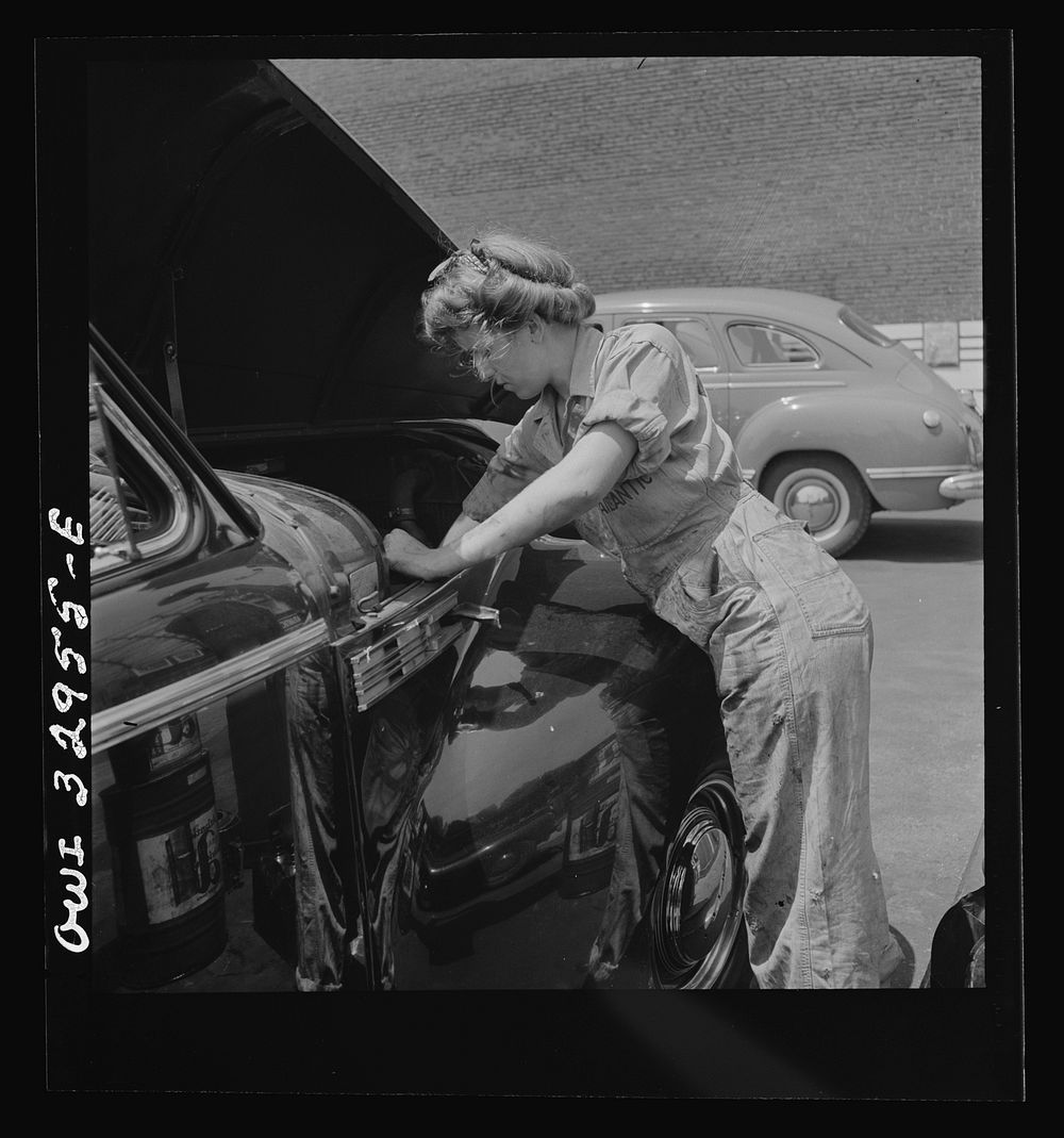 Philadelphia, Pennsylvania. Miss Natalie O'Donald, a garage attendant at the Atlantic Refining Company garages. Sourced from…