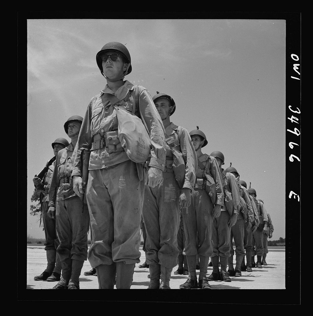 Daniel Field, Georgia. Air Service Command. Enlisted men learning close order drill. Sourced from the Library of Congress.