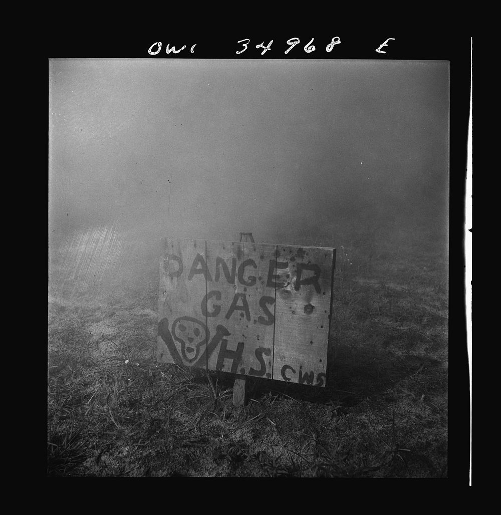 [Untitled photo, possibly related to: Daniel Field, Georgia. Air Service Command. Sign posted by the decontamination squad…