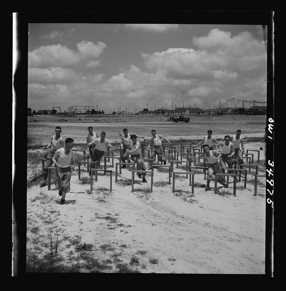 Daniel Field, Georgia. Air Service Command. Enlisted men going through the obstacle course. Sourced from the Library of…