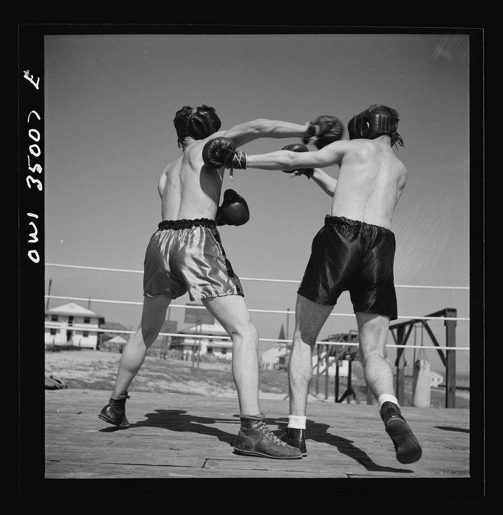 [Untitled photo, possibly related to: Daniel Field, Georgia. Air Service Command. A boxing match, part of the physical…