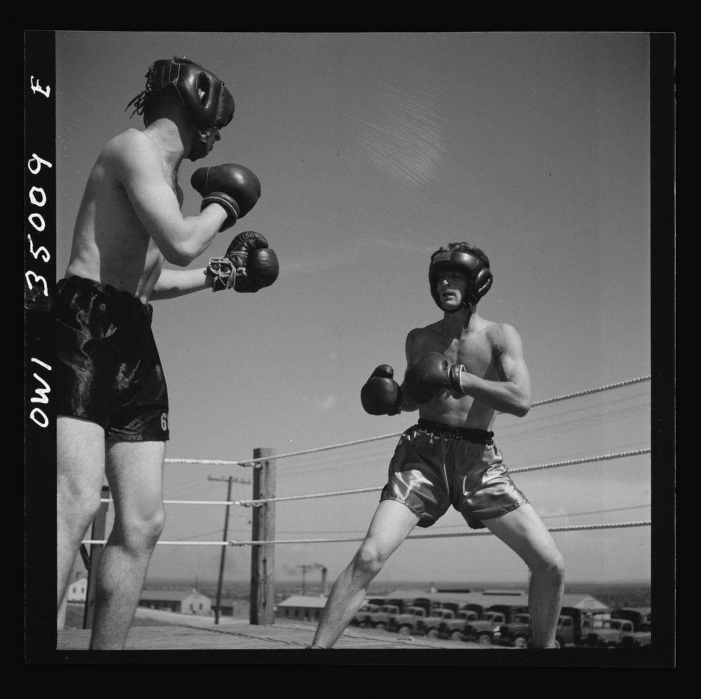 Daniel Field, Georgia. Air Service Command. A boxing match, part of the physical training program. Sourced from the Library…