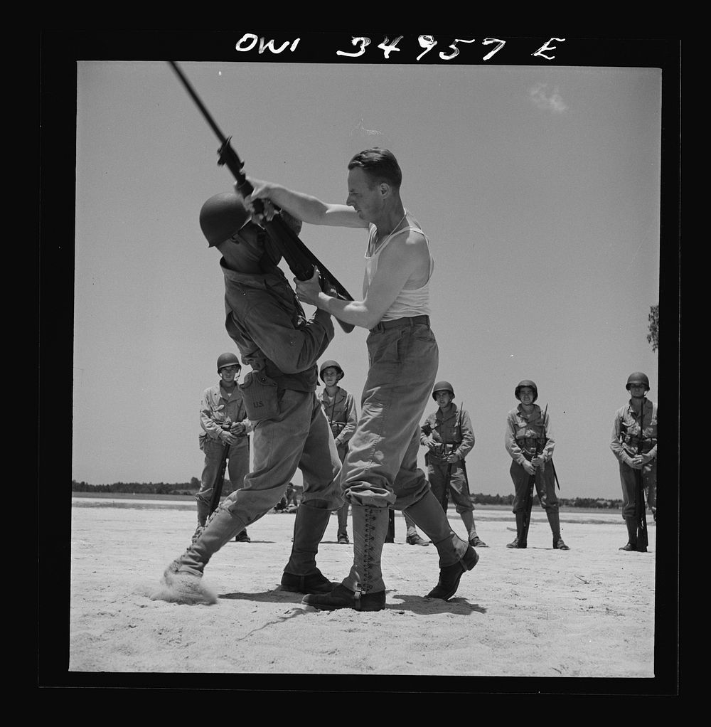 Daniel Field, Georgia. Air Service Command. Bayonet class: learning how to disarm an opponent. Sourced from the Library of…