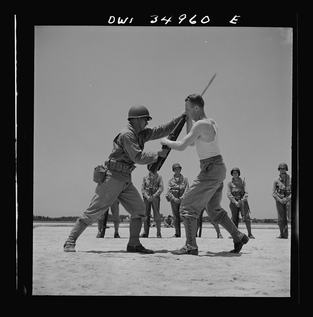 [Untitled photo, possibly related to: Daniel Field, Georgia. Air Service Command. Bayonet class: learning how to disarm an…