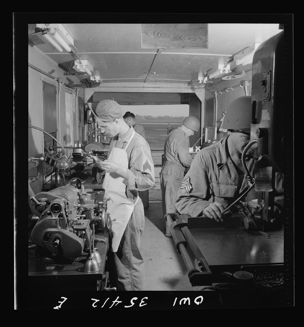 Greenville, South Carolina. Air Service Command. Working in the machine shop trailer of the 35th service squadron of the…
