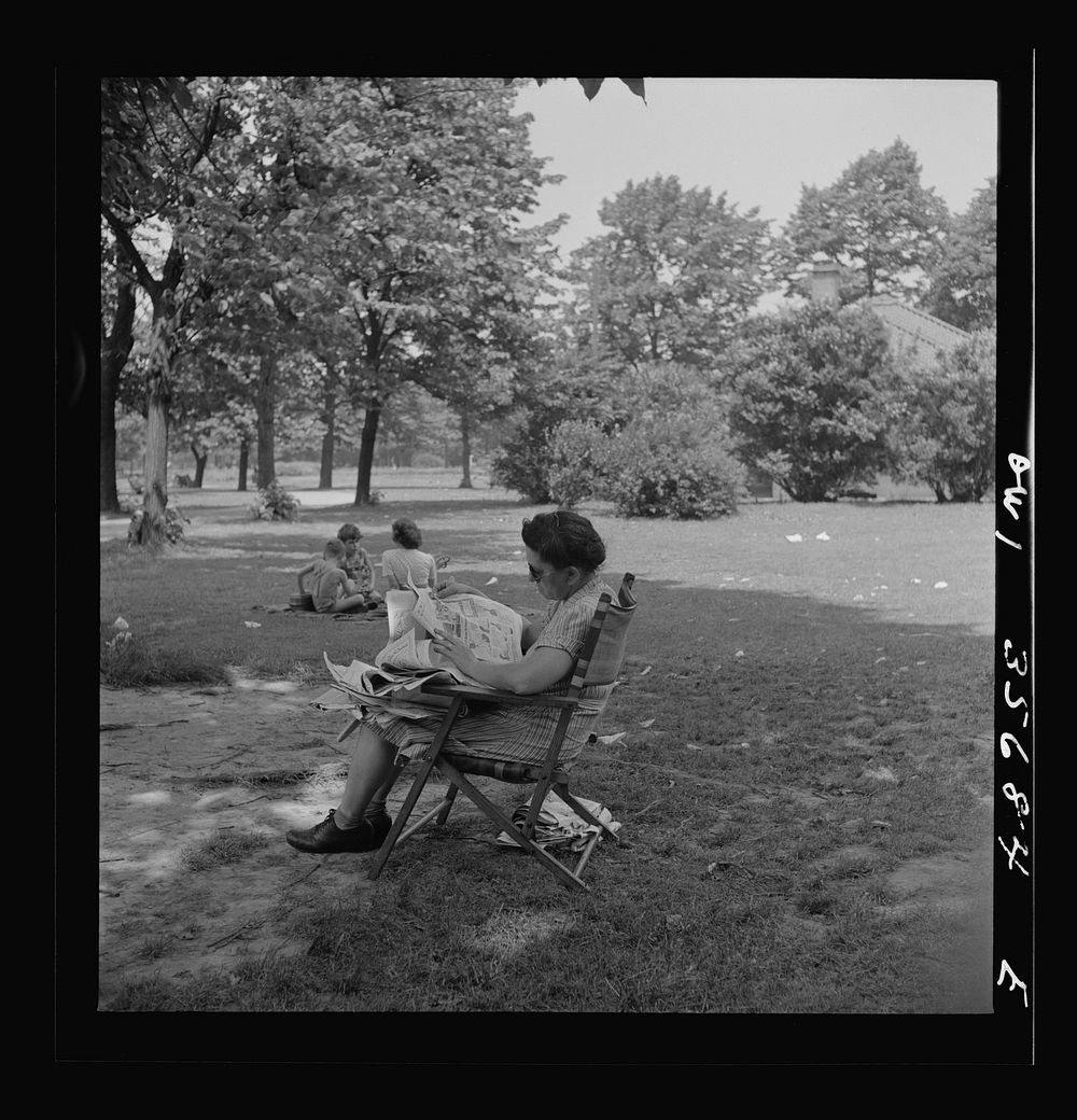 Philadelphia, Pennsylvania. A woman and children in the shade of the trees at Fairmont Park. Sourced from the Library of…