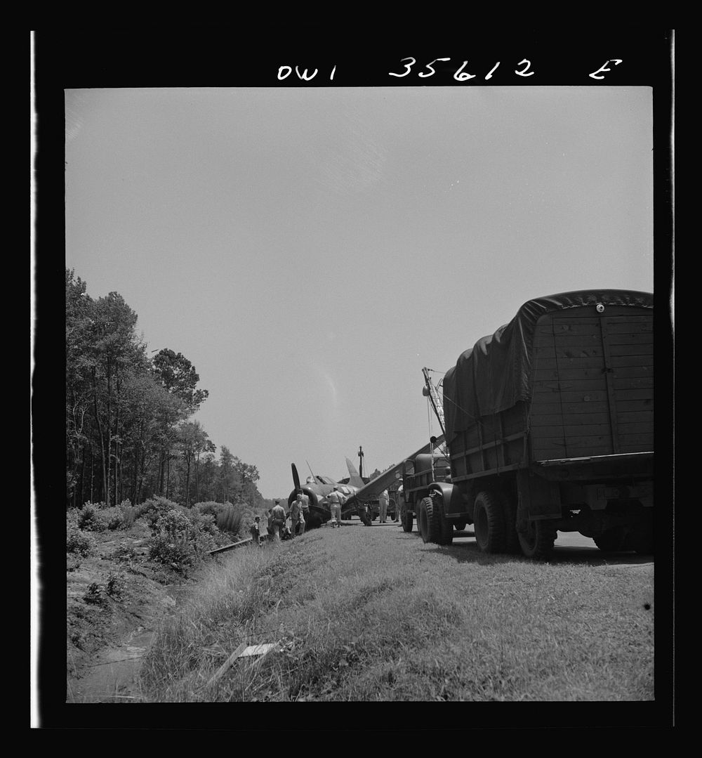 [Untitled photo, possibly related to: Myrtle Beach, South Carolina. Air Service Command. A mobile unit working on an A-20…